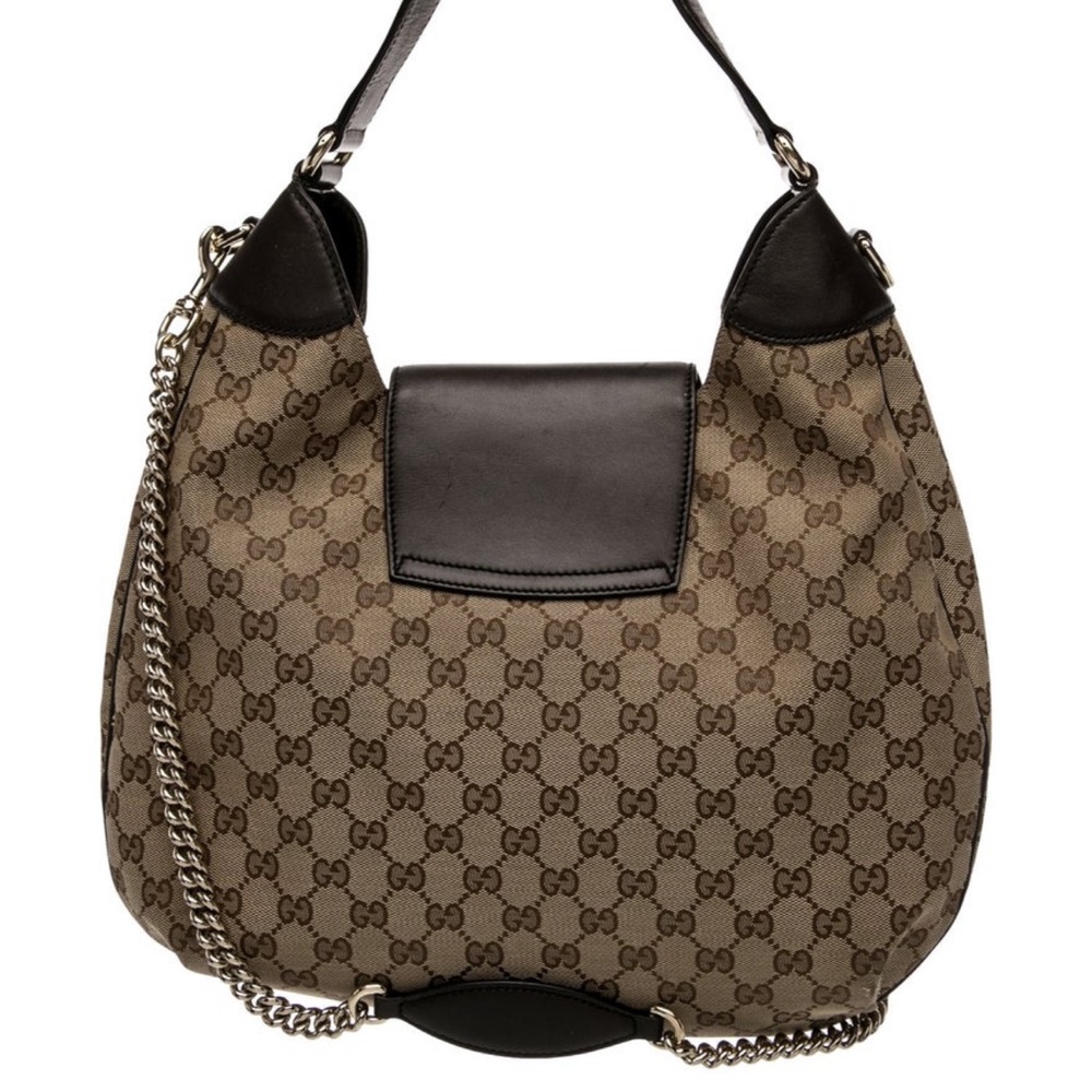 Gucci Beige Brown GG Canvas Shoulder Bag with Dark Brown Leather Trim - Picture 3 of 4